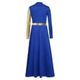 thumbnail image 6 of Hansber Kids Girls Full Length Patchwork Tights Metallic Jumpsuit Dress Praise Dance Outfit Worship Liturgical Dancewear Royal Blue 16, 6 of 7