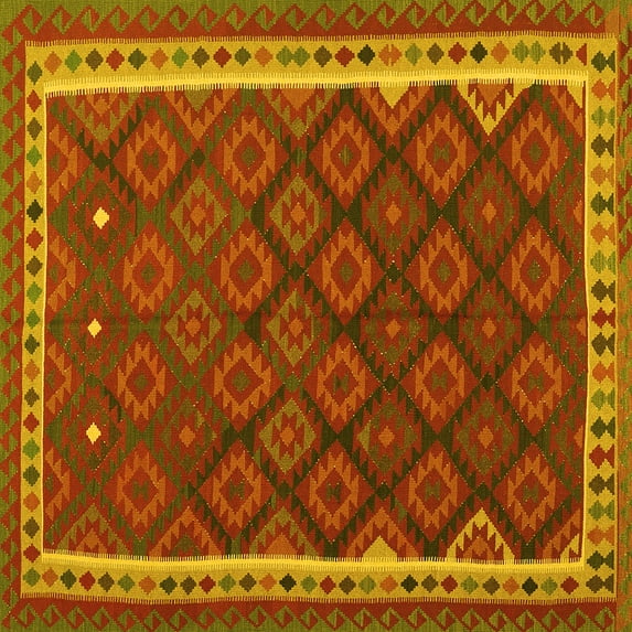 Ahgly Company Indoor Square Oriental Yellow Traditional Area Rugs, 7' Square
