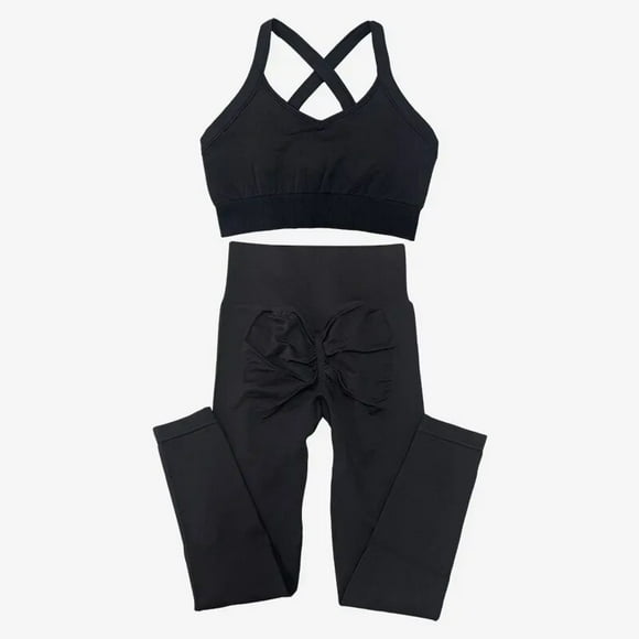 2pcs Bra Crop Top Long Sleeve Sports Legging Yoga Suit Women's Sportswear Seamless Fitness Gym Workout Clothes Set Athletic Wear