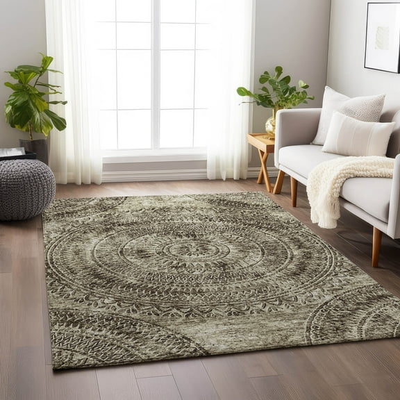 Addison Rugs Mayfield Washable Transitional Medallion Brown Rectangle Rug, 3' x 5'