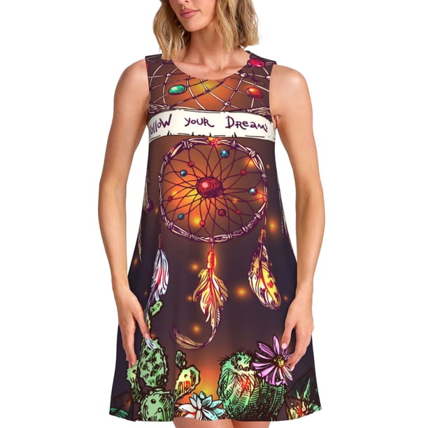 Disketp Beautiful Dreamcatcher1 para Vestido sin Mangas para Mujeres, Vestidos de Verano para Mujeres, Casual y Holgado para la Playa