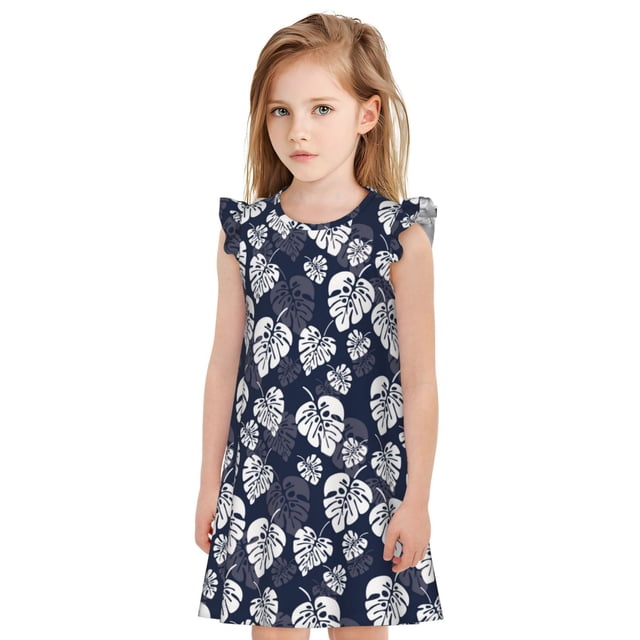 Balery White Leaves Camisón de princesa para niñas, pijama de algodón con mangas abullonadas, suave y bonito.-XX-Large