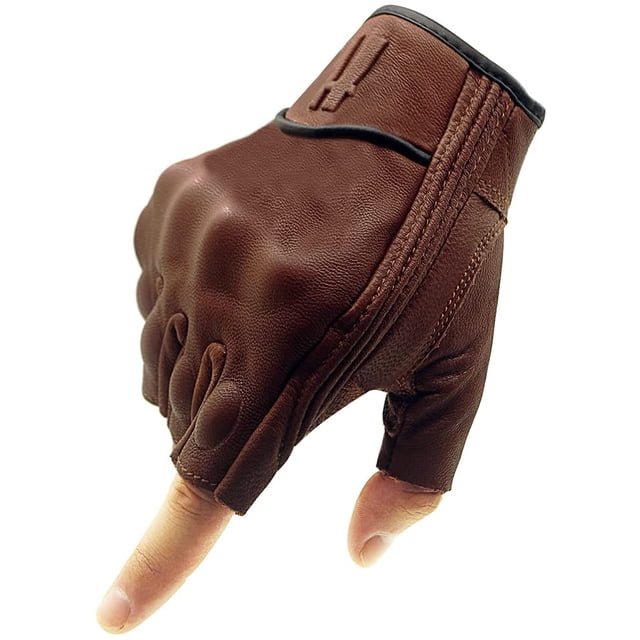 Harssidanzar Mens Fingerless Half Finger Goatskin Leather Motorcycle
