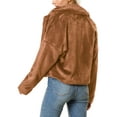 thumbnail image 4 of INSPIRE CHIC Women's Notch Collar Long Sleeve Open Front Faux Fur Fluffy Cropped Jacket XS Caramel, 4 of 9