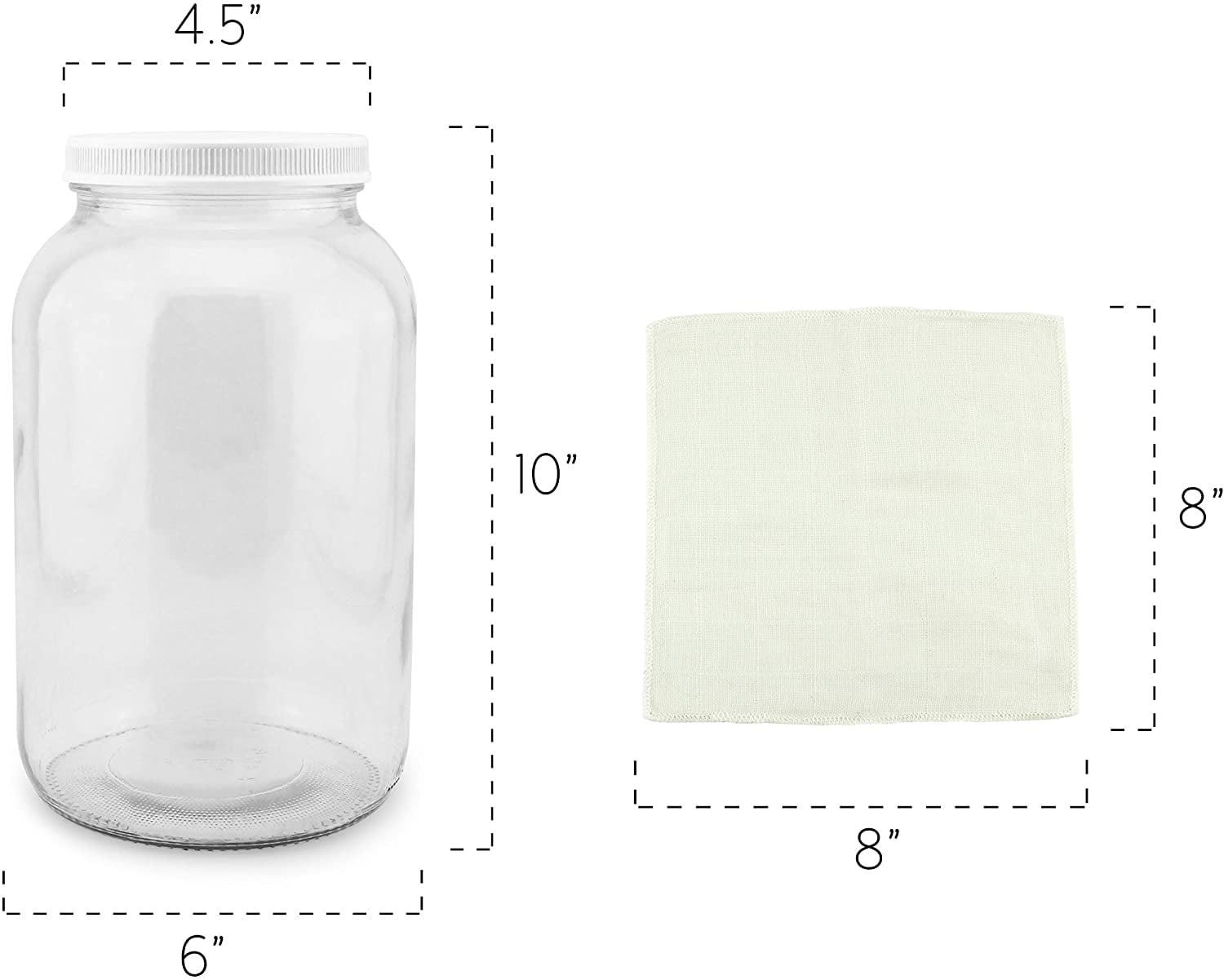 1 Gallon Glass Kombucha Jar w/Cotton Cloth Cover & Plastic Lid for Storage after Brewing 