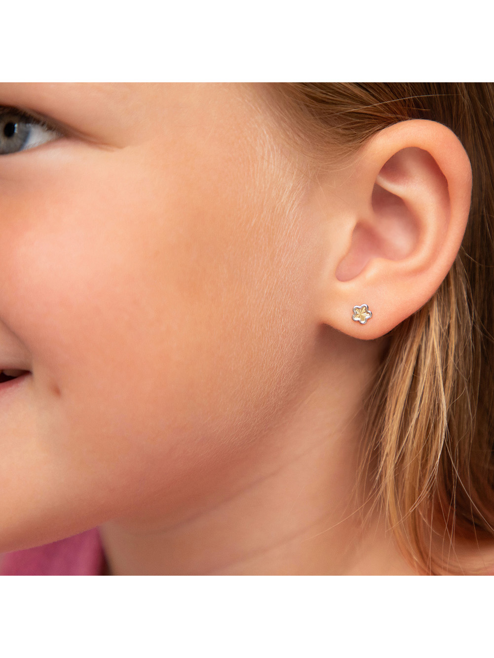 14k Gold Diamond Cut Flower Toddler / Kids / Girls Earrings Safety Screw Back