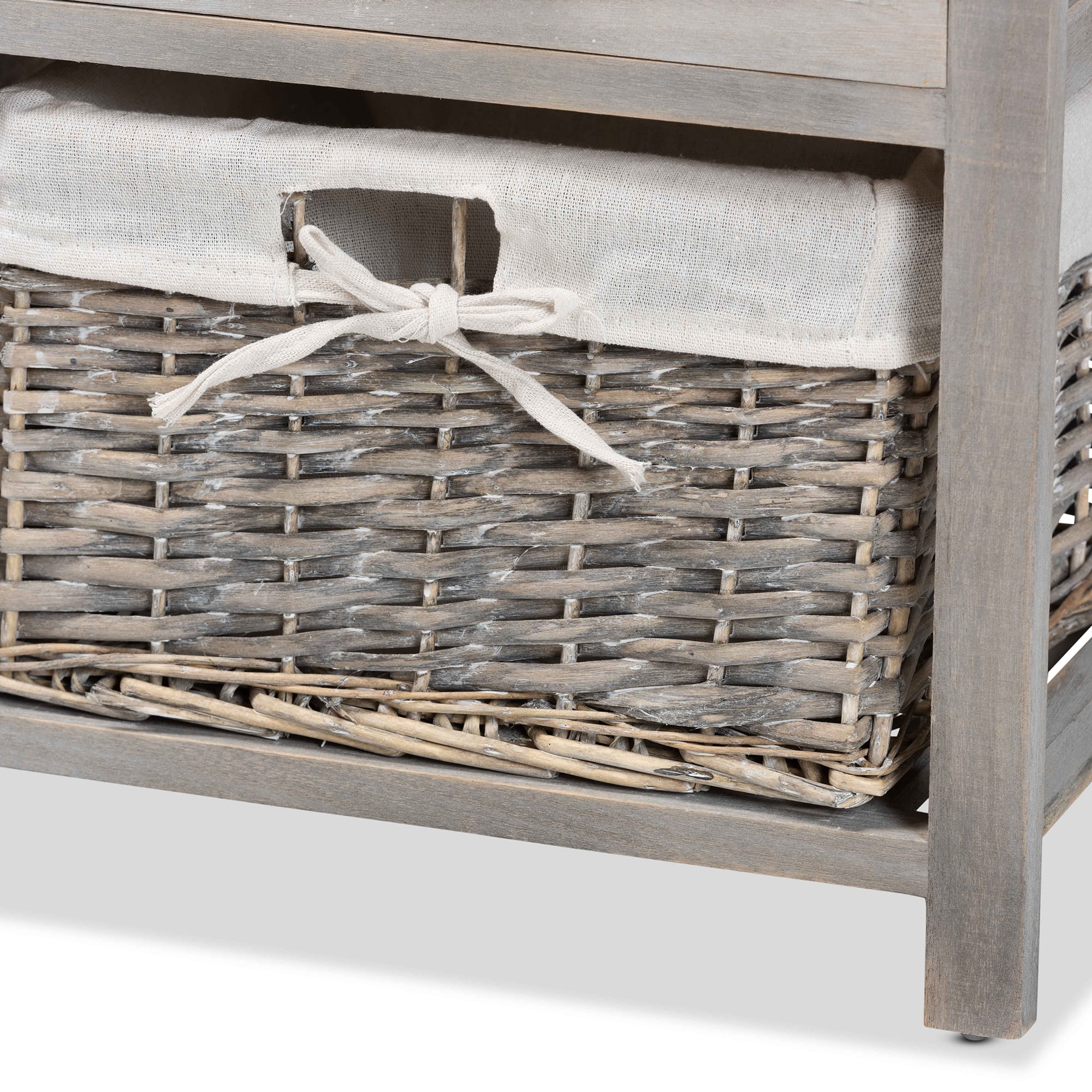 Baxton Studio Mabyn 3 Drawer, 3 Basket Wood Bench, Natural