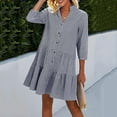 thumbnail image 4 of Homenesgenics Dresses for Women Womens Dresses Summer Women's Quarter Sleeved V-Neck Button Up Plaid Shirt Dress Blue L, 4 of 4