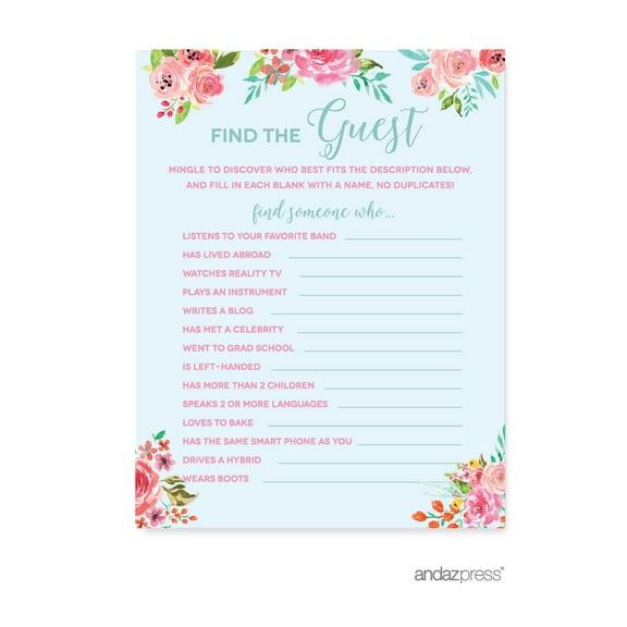 Baby Shower Pink Roses English Tea Party, Name the Guest Who Game Cards, 20-Pack, Games