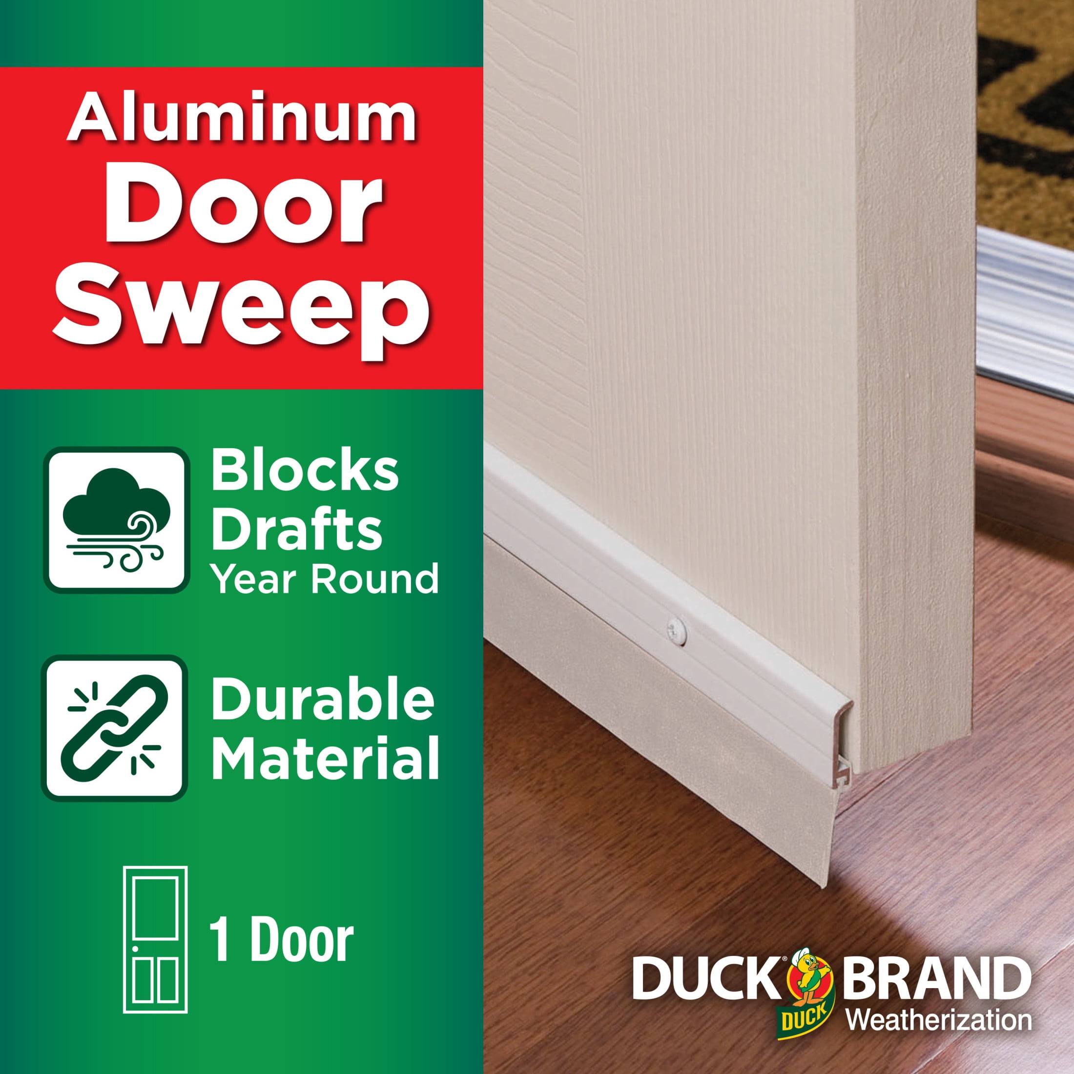 (3 pack) Duckbrand, 1.63 Inches X 36 Inches White Aluminum Standard Door Bottom Seal, Attaches Securly, Blocks Drafts