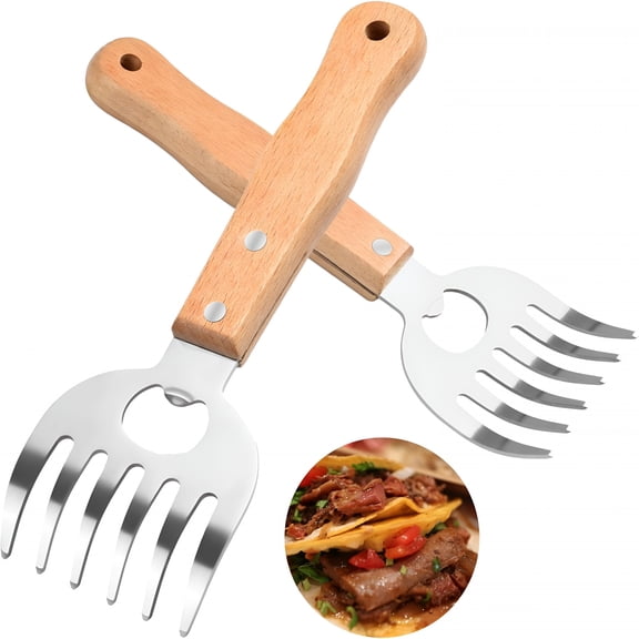 ACDANC Stainless Steel Meat Shredder Claws with Long Wooden Handles for Pulled Pork, Turkey, Chicken - BBQ Tools for Shredding, Pulling, Handling, and Serving