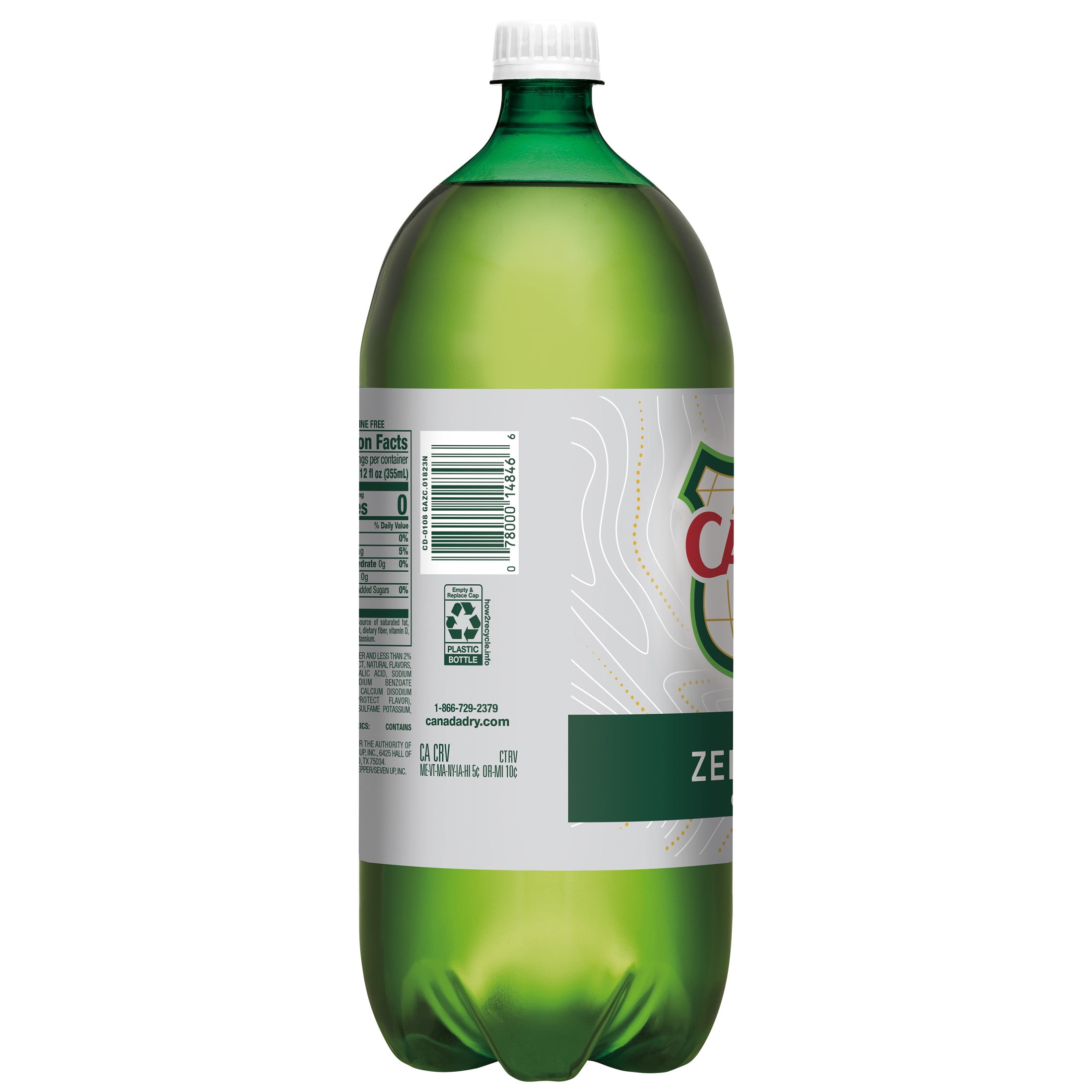 Canada Dry Caffeine Free Zero Sugar Ginger Ale Soda Pop, 2 L
