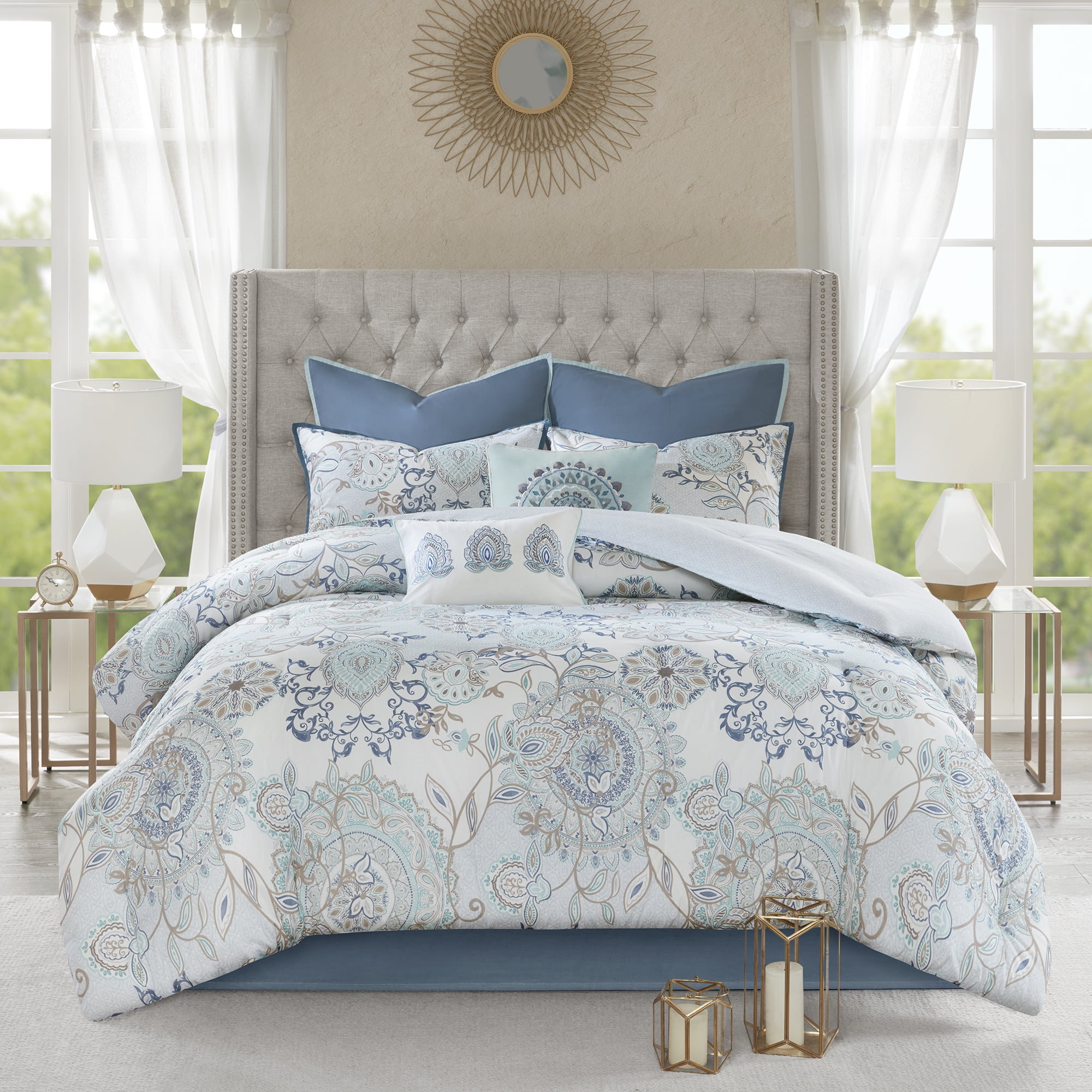 Home Essence Lian 8 Piece Cotton Printed Reversible Comforter Set