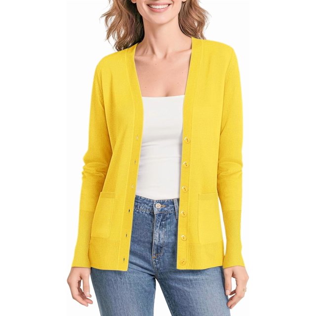 Urban CoCo Women's Button Down Lightweight Knit Cardigan Sweater with Pockets