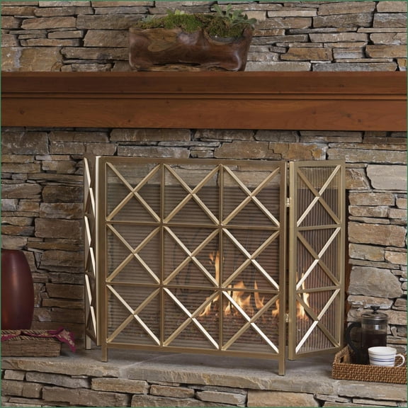 Fireplace Screens | Margaret 3-Panel X-Pattern Iron | Gold, Rose Gold, Black