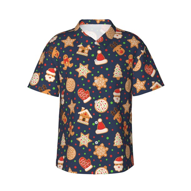Fotbe Holiday Gingerbreads Camisa Hawaiana para Hombre Unisex – Camisa Casual de Verano con Botones de Manga Corta de Algodón y Lino,XX-Large