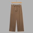 thumbnail image 4 of Tittly Baggy Pants Capri Pants for Women Pants For Women Cotton Linen Casual Summer 2025 Straight Wide Leg Loose Drawstring Elastic Waist Cropped Trouser Comfy Pants Women Sweatpants Women Brown 4XL, 4 of 5