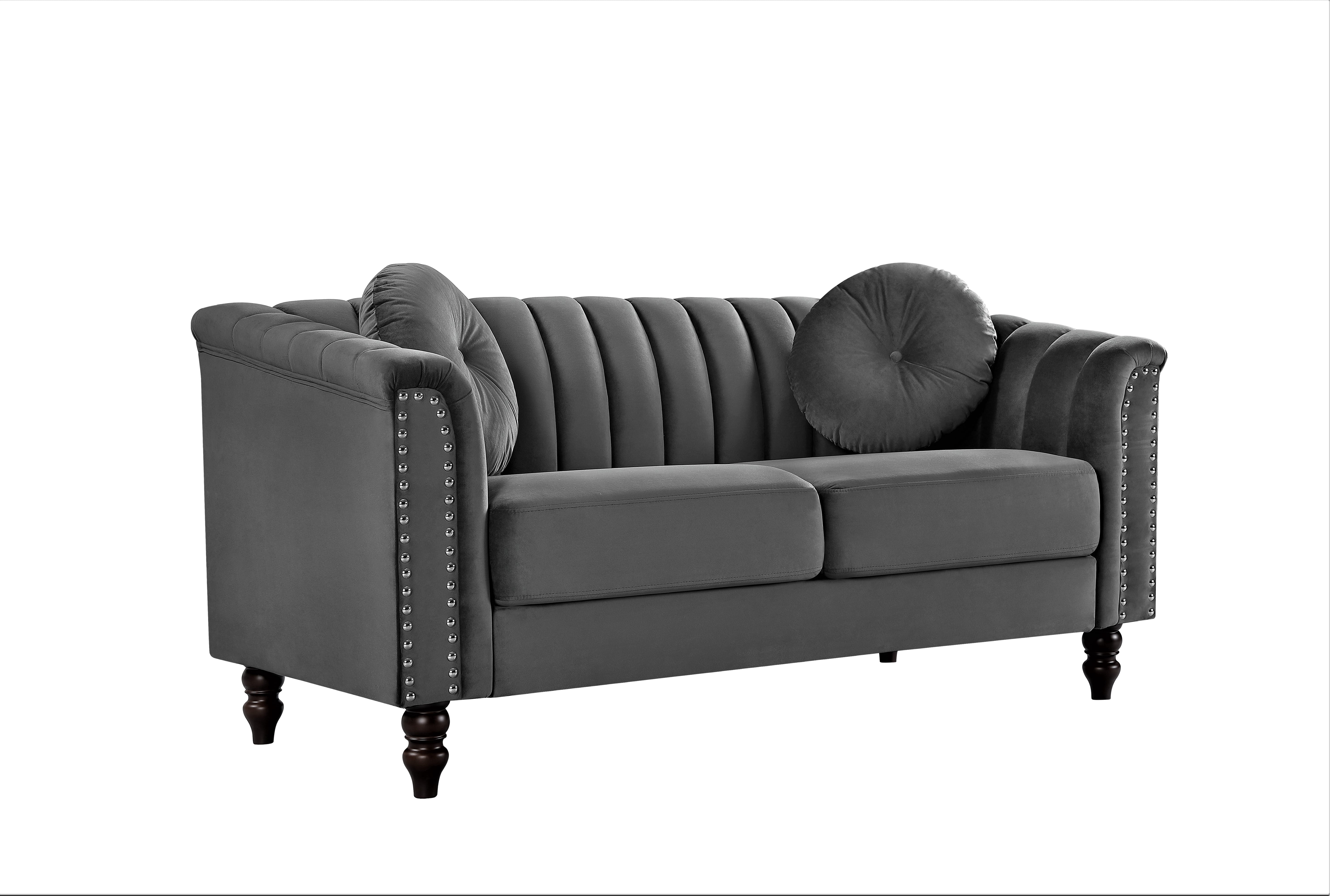 US PRIDE FURNITURE Hills Tufted Back Nailhead 61.4'' Loveseat-Grey