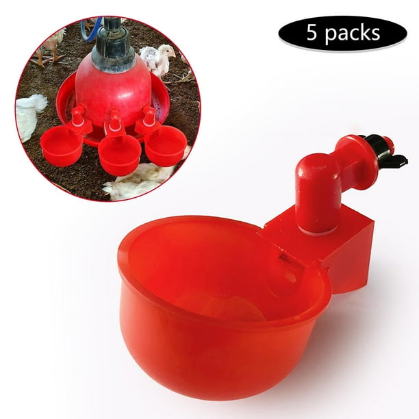 5x tazas de agua para pollos, taza de riego para pollos, comedero de agua para pollos, para aves de corral de llenado automático, taza para Yinane regaderas para aves de corral