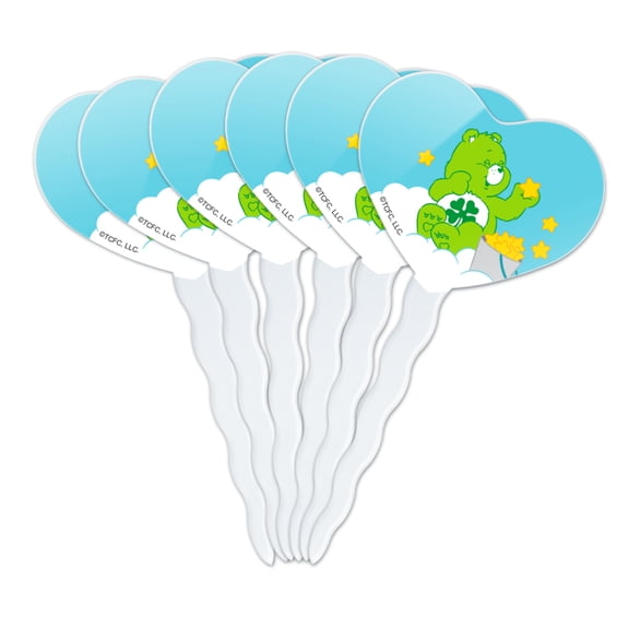 Care Bears Good Luck Bear Heart Love Cupcake Picks Toppers Decoration Set of 6