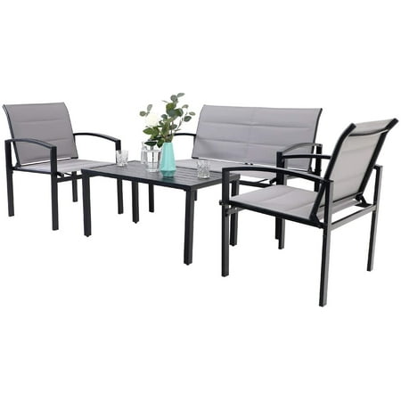 MF Studio 4 piece Patio Conversation Sets, Outdoor Garden conversation Furniture with Metal Frame and Textilene Fabric