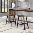 thumbnail image 2 of Oulluo Black Bar Stools, Counter Height Bar Stools, Set of 2, Brown Solid Wood Saddle Stools with Metal Legs, 24 Inch Kitchen Counter Stools, Stools for Dining Room Kitchen Island, Pub,Bar, 2 of 8