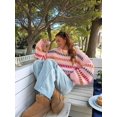 thumbnail image 4 of Women'S Striped Color Block Long Sleeve Oversized Sweater Top Fall Casual Chunky Knit Sweater Pink L, 4 of 6