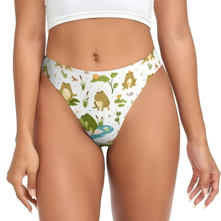 Qokaie Cute Frog Printed Women s Cotton Thong Underwear  Sexy Breathable Panties G-string-Medium