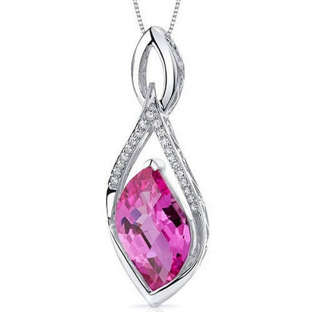 Oravo 12.00 Carat T.G.W. Leaf-Cut Created Pink Sapphire Rhodium over Sterling Silver Pendant, 18
