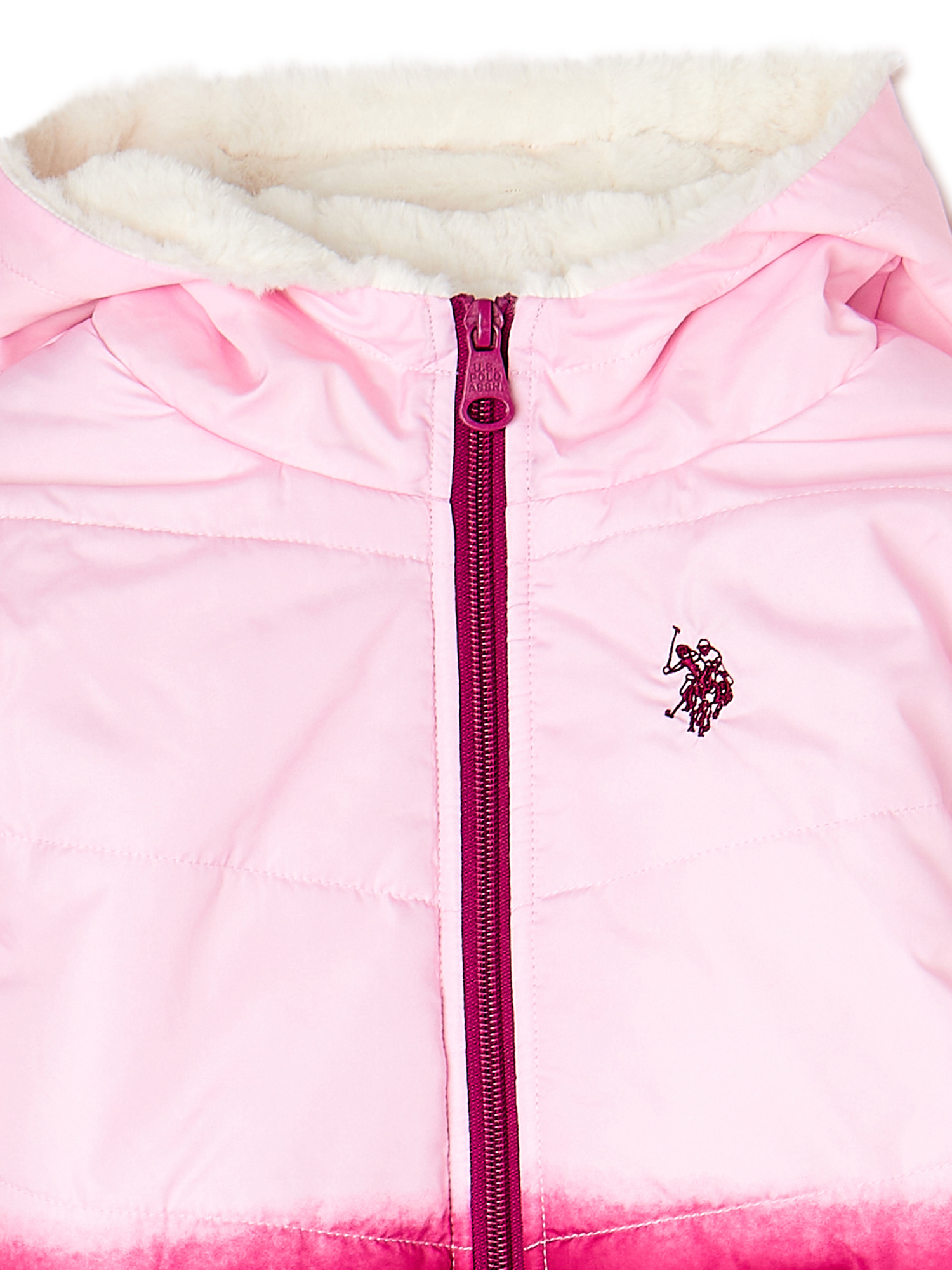 U.S. Polo Assn. Girls’ Dip-Dye Hooded Puffer Jacket with Faux Fur Lining, Sizes 4-16 - image 3 of 3