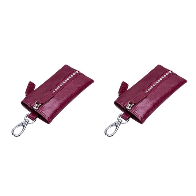 Sonducket Cartera de cuero para llaves, monedero de almacenamiento, llavero de playa, bolsa organizadora de lápiz labial Vintage para Morado oscuro 2piezas
