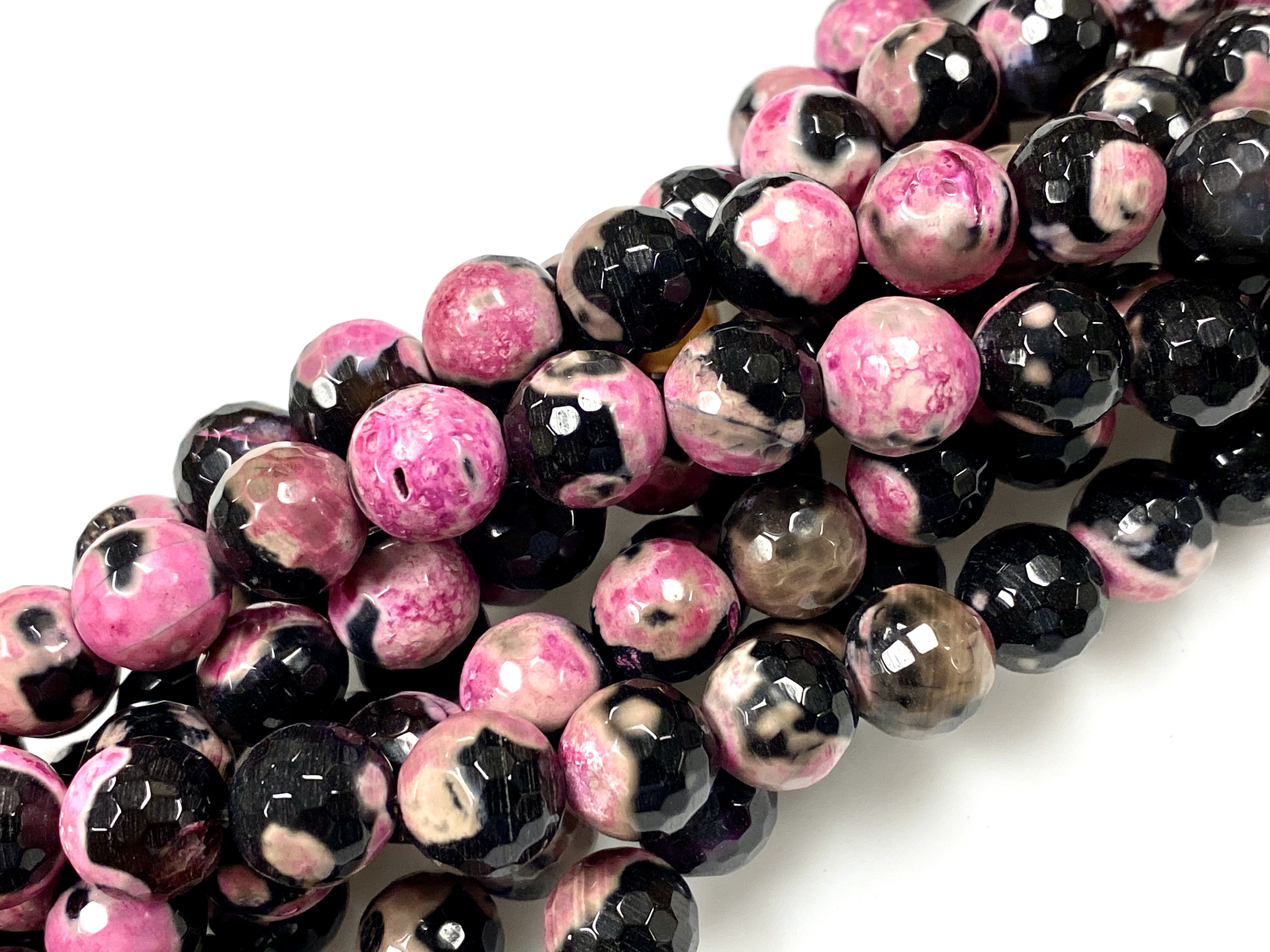 Black and White Fire Agate Gemstone Round Shape Faceted Beads Strand Beads Size 6mm 8mm Healing Gemstone Beads for DIY Jewelry Making