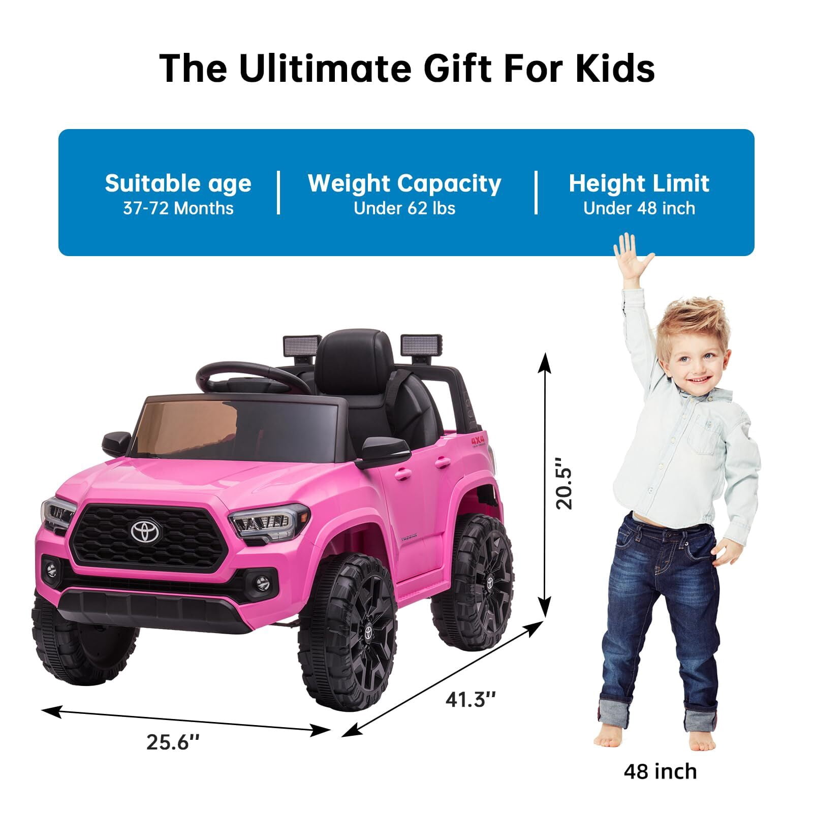 Officially Licensed Toyota Tacoma Car, 12V Battery Powered Electric Car with Remote Control, Spring Suspension Safety Belt, 2-Speed Ride On Toy Car with Headlights, for 37-96 Months