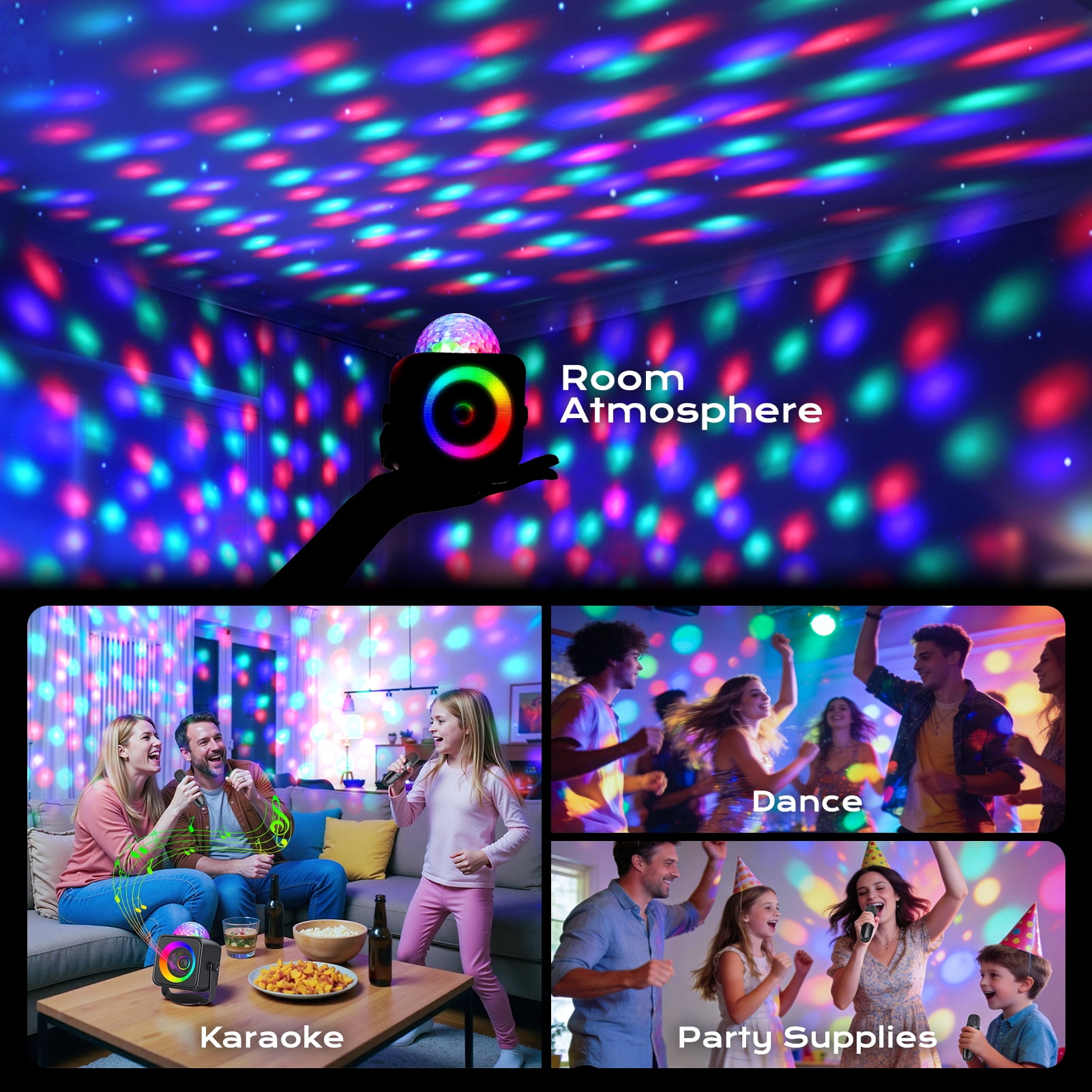 Karaoke Machine for Kids Adults, Portable Bluetooth Karaoke Speaker with 2 Wireless Microphones and Disco Party Lights, Mini Singing Toy Gift for Girls Boys Ages 4-12