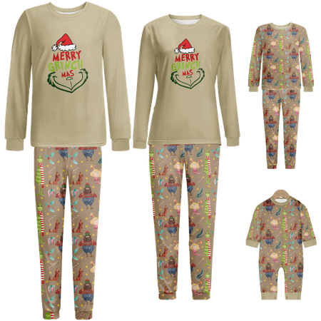 

Matching Family Christmas Pajamas Sets Grinch Khaki Print Baby-Kids-Adult-Pet Size 2 Pieces Top and Pants Bodysuits Sleepwear Pajamas Set