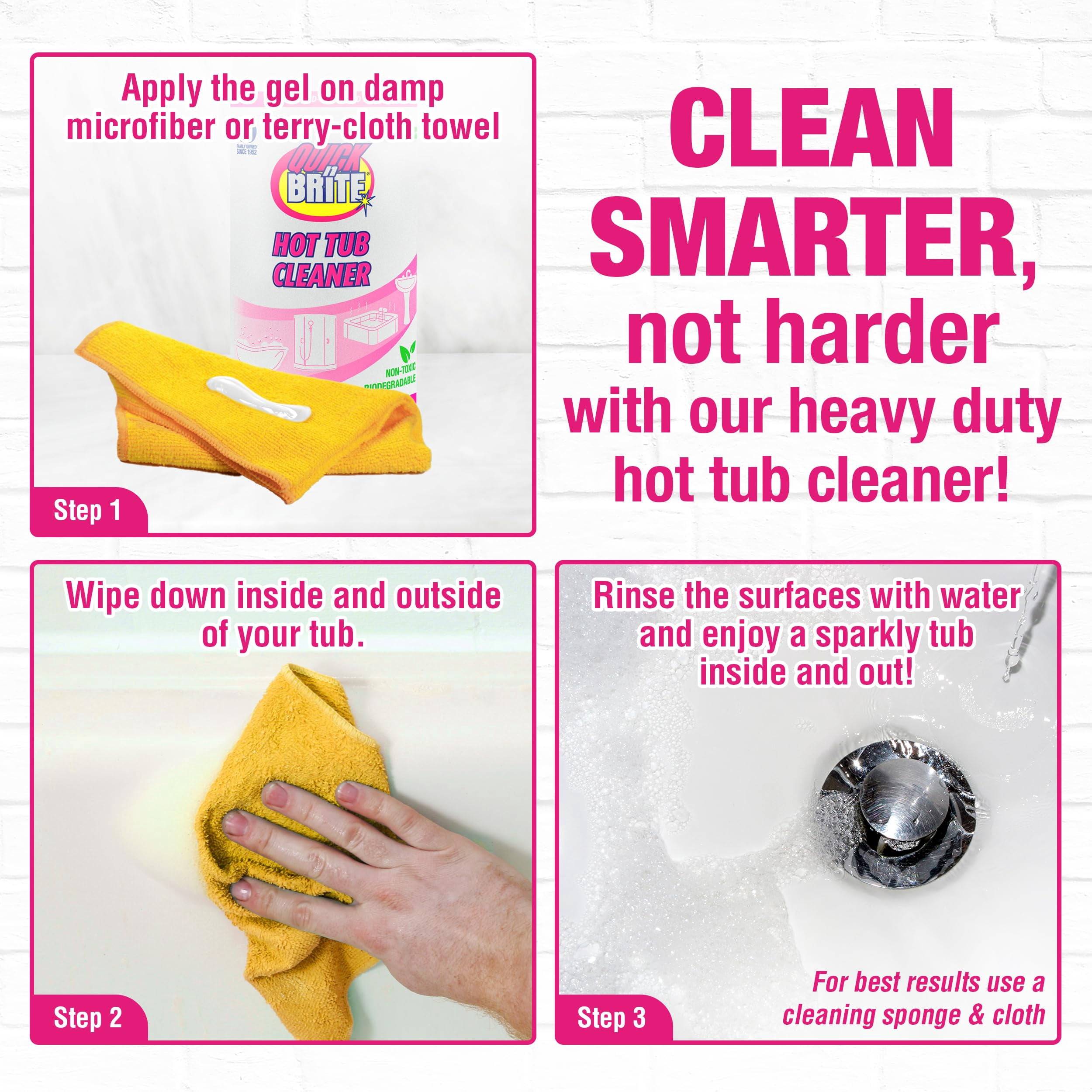 Quick N Brite Heavy Duty Hot Tub Cleaner - Non-abrasive Cleaning Gel, 32 oz. (Packaging May Vary)