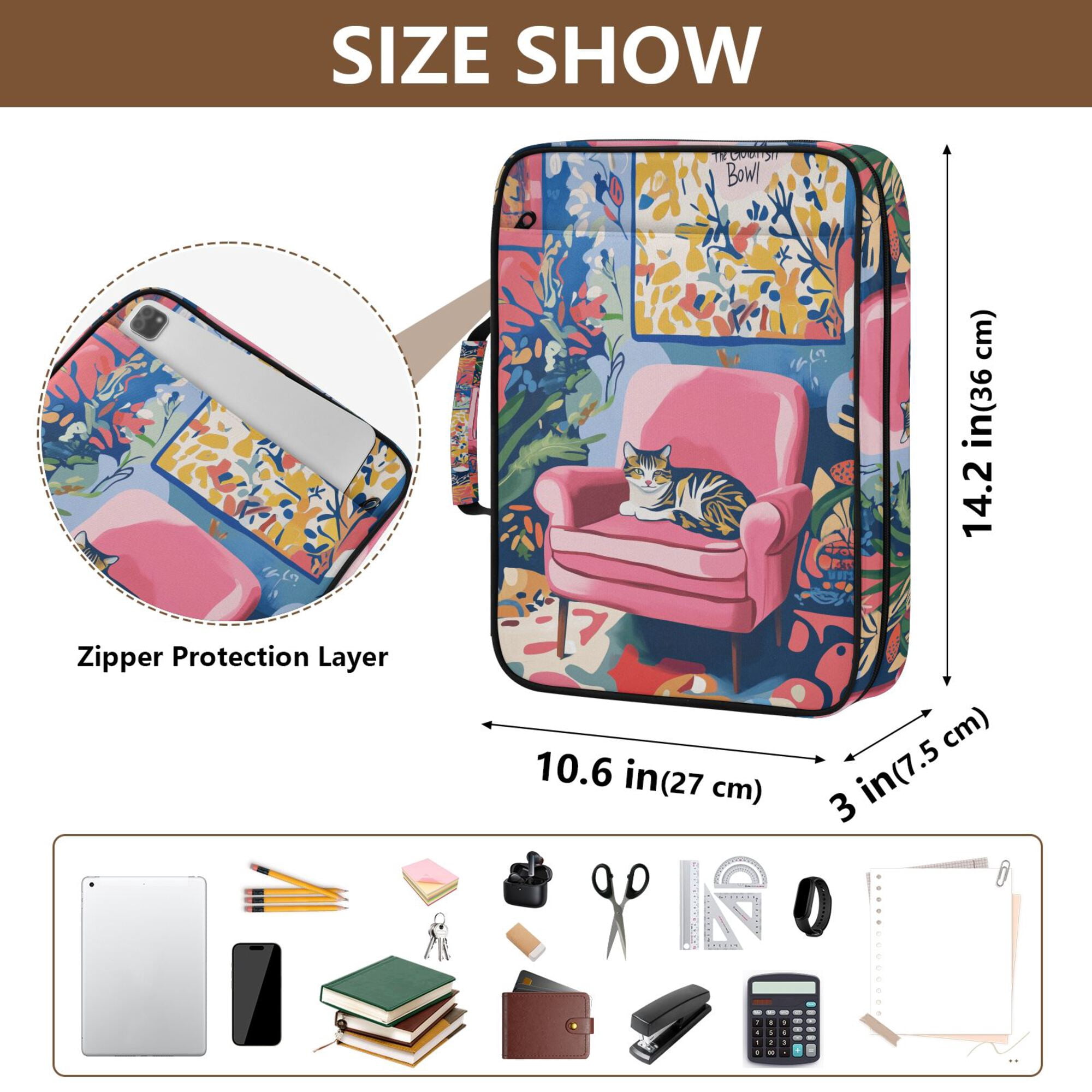 FORMRS Accordion File Folder A4 Size 7-Pocket Expanding Document Organizer Bag with 3 Ring Binder, Art Cat