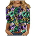 thumbnail image 2 of AGWOLF Womens 3/4 Sleeve Mardi Gras Shirts Funny Mask Graphic Round Neck Tops Fat Tuesday Party Costume Festival Pullover, 2 of 5