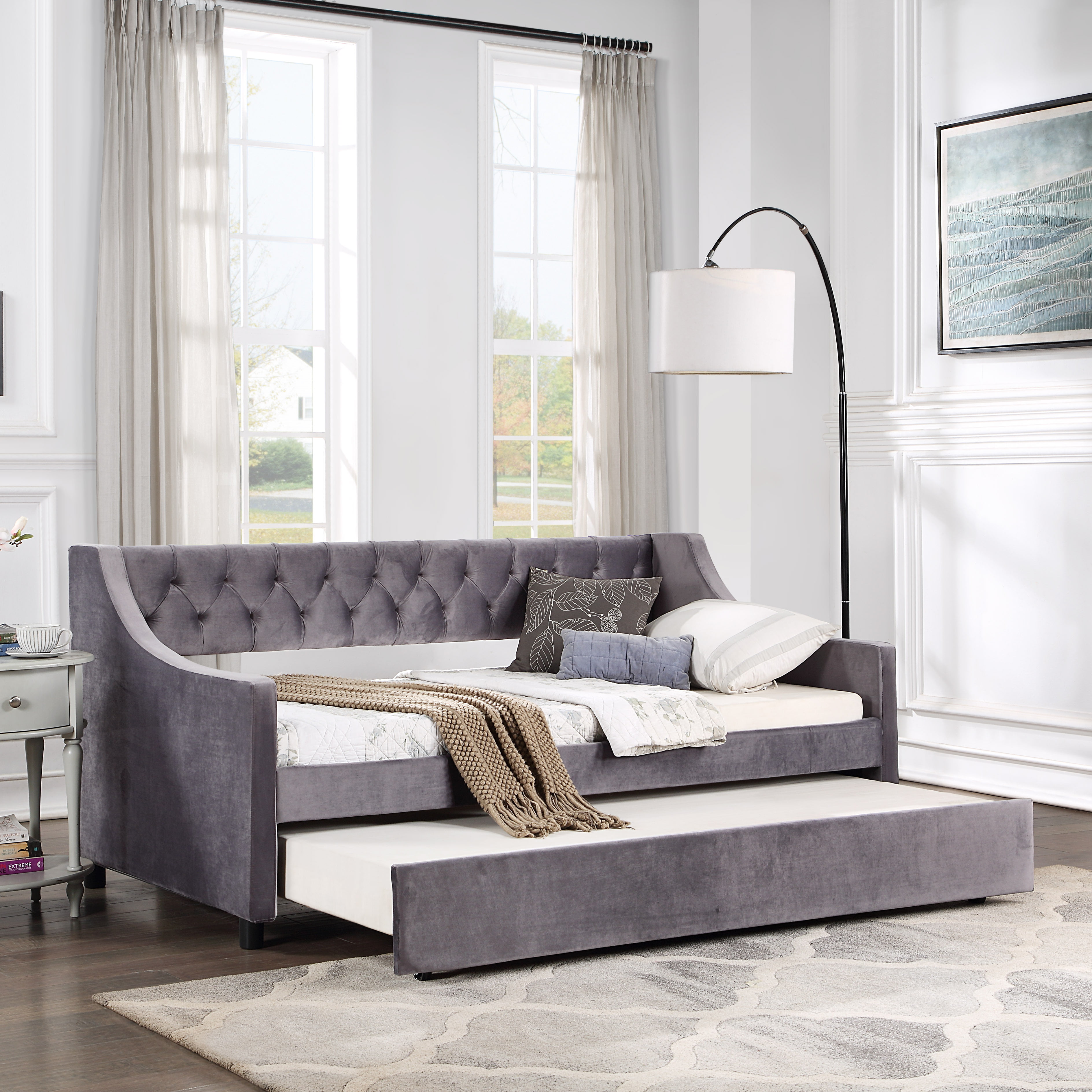 Shunda K Upholstered Tufted Daybed Classic Style Sofa Bed Twin Dark Gray - Walmart.com