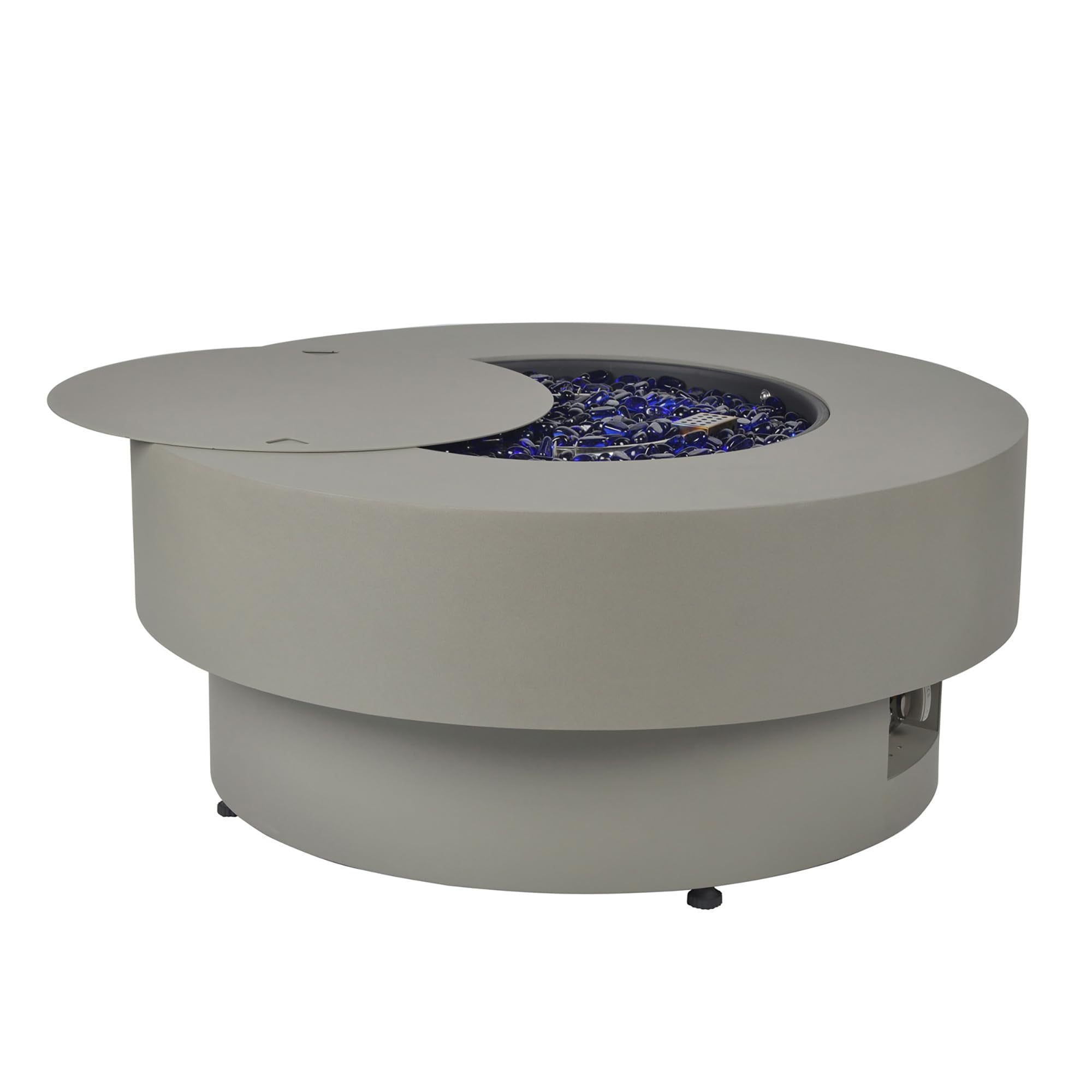 BAIDE HOME 32.5" Low Profile Propane Fire Pit Table, 50,000 BTU Outdoor Gas Fire Pit with Lid, Glass Rocks, Cover, Wind Glass Shield