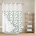 thumbnail image 6 of No Hook Shower Curtain with Snap in Liner, Watercolor Spring Summer Green Leaves Waterproof Fabric Bathroom Curtain Mesh Top Window, Pastoral Plant Shower Curtains 72x84in, 6 of 9