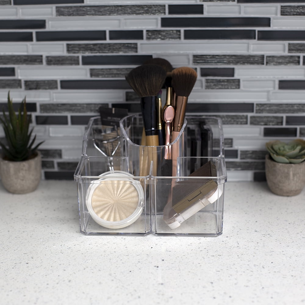 4 Divided Compartment Extra Large Capacity Makeup Cosmetic Holder Storage Organizer, Clear