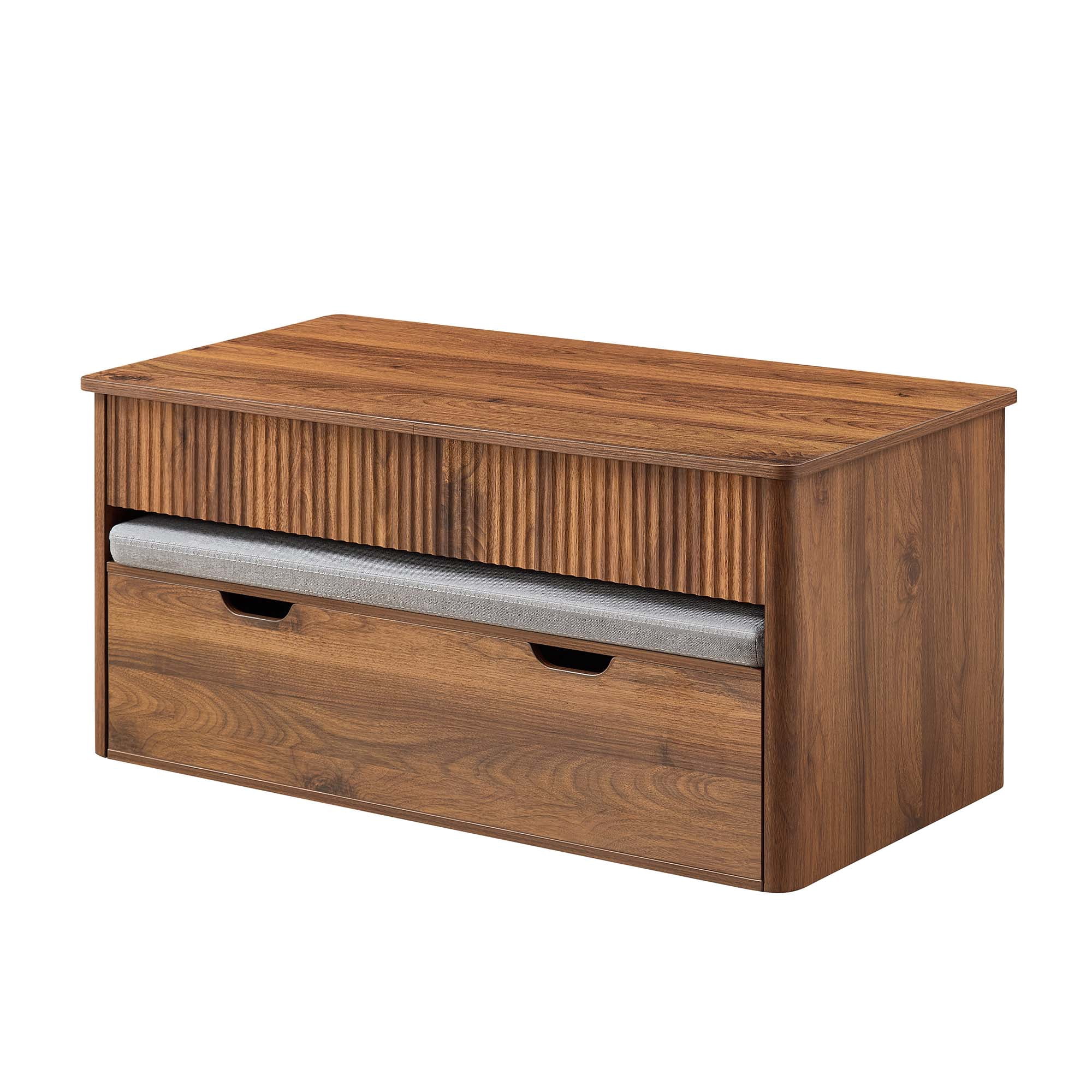 Spruce & Spring 47" Lift Top Coffee Table with Nesting Bench & Storage, Fluted Wood Design, 4-in-1 Convertible Center Table for Living Room & Small Spaces, Walnut