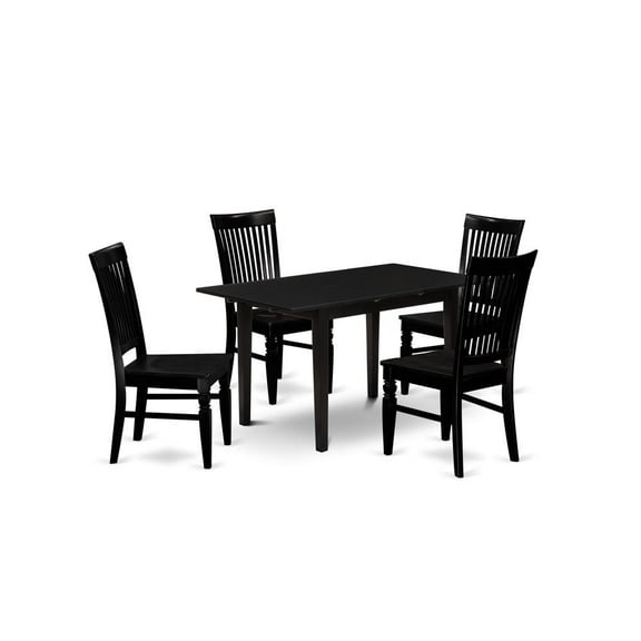 East West Furniture Norfolk 5-piece Traditional Wood Kitchen Set in Black