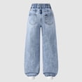 thumbnail image 4 of Zanarzt Baggy Jeans for Girls Y2k Girls Embroidered Denim Jeans Spring Trousers Stylish Comfortable Pants for Kids Blue,10-12 Years, 4 of 9