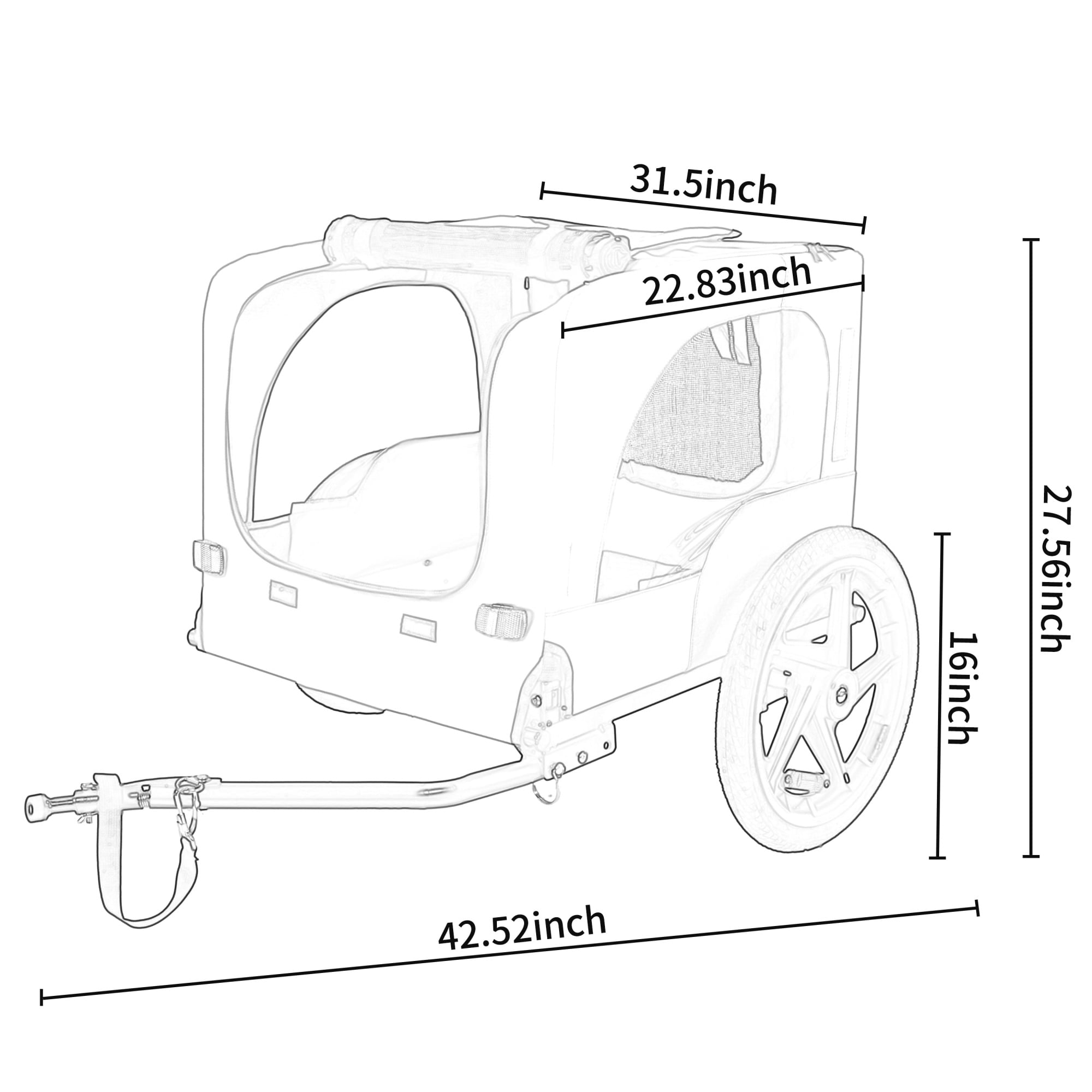 Outdoor Collapsible Pet Bike Trailer with 16-Inch All-Terrain Wheels – Foldable Dog/Cargo Carrier Cart for Bicycles