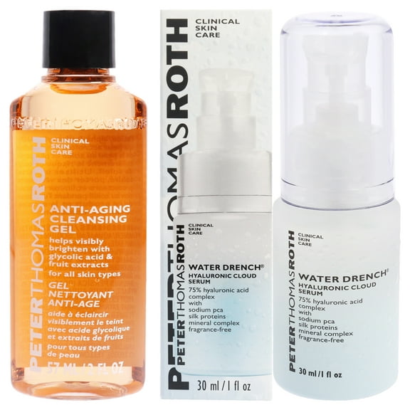 Peter Thomas Roth Water Drench Hyaluronic Cloud Serum and Anti-Aging Cleansing Gel 2 Pc Kit