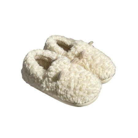 

Daeful Unisex Plush Slippers Warm House Shoes Fluffy Fuzzy Slipper Non-slip Lightweight Home Shoe Indoor White 8.5-9