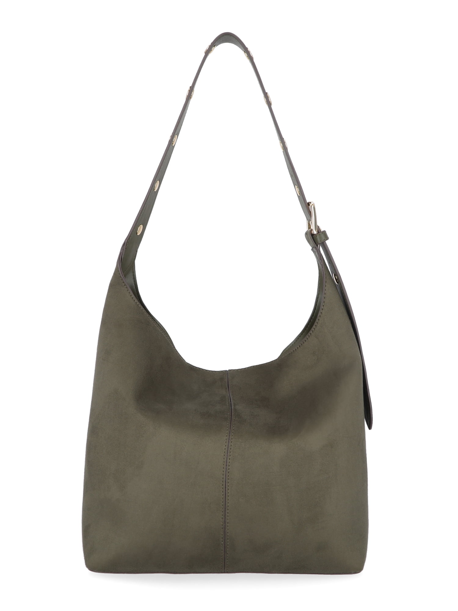 Time and Tru Women's Shively Faux Suede Bucket Handbag, Dark Olive