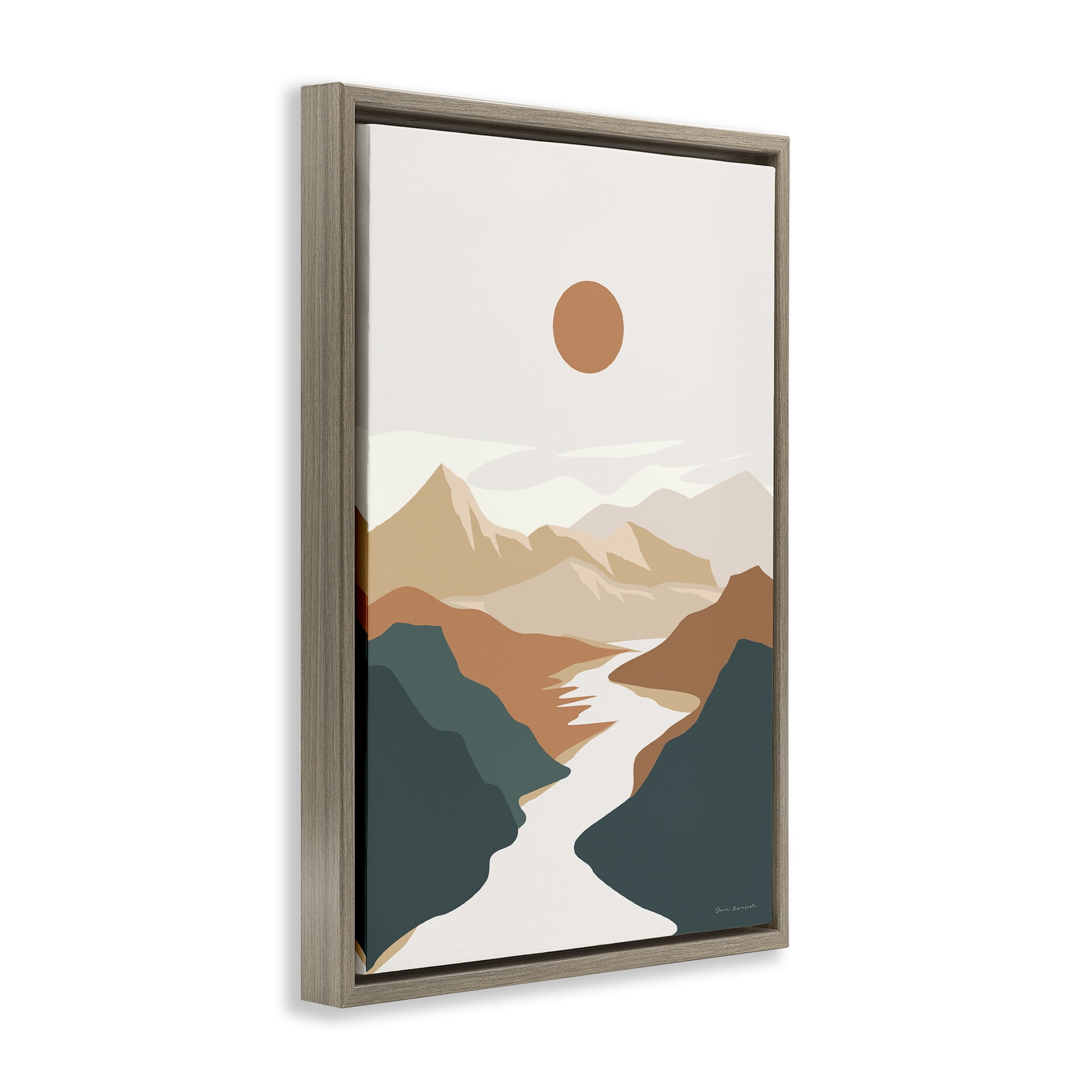 Stupell Industries Boho Mountain Valley Landscape & Nature Painting Brown Floater Framed Canvas Art Print Wall Art, 21 x 31